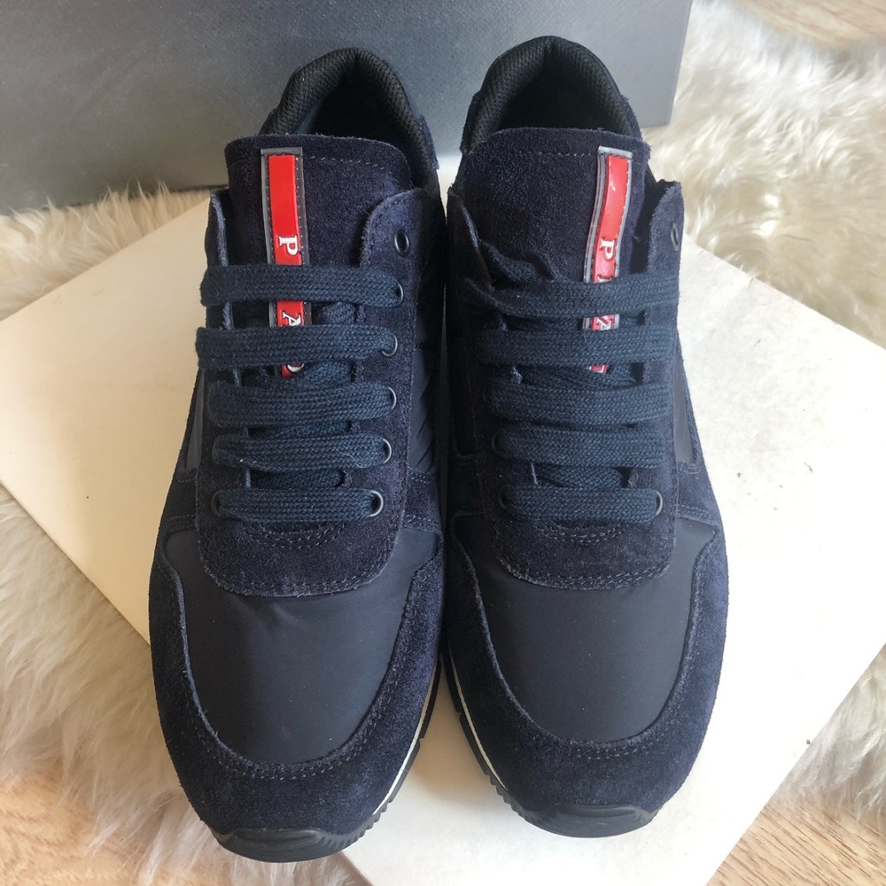 Authentic Prada Navy Suede Runners Sneakers Shoes - Picture 2 of 8